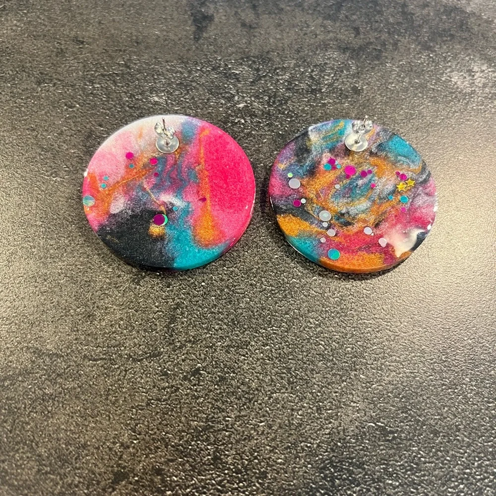 Handmade jewelry statement earrings colorful round NEW